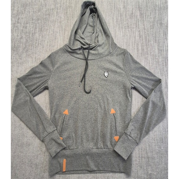 Gerui Si Tops - Gerui Si women's gray cowl neck hoodie LG Wolf Logo Thumb Holes Pullover